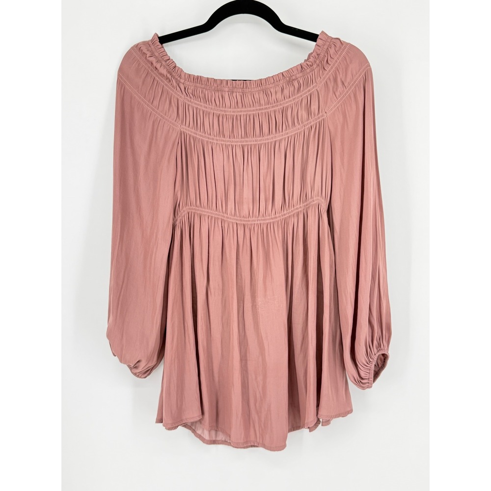 Romantic Fairy Silky Pink Top Babydoll Off Shoulder Balloon Sleeve Pink Pastel M